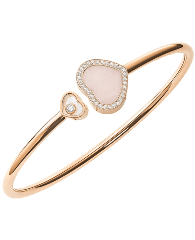 Chopard Happy Hearts 18K Rose Gold Pink Opal and Diamond Size L Women's Bracelet 85A074-5624 85A074-5624