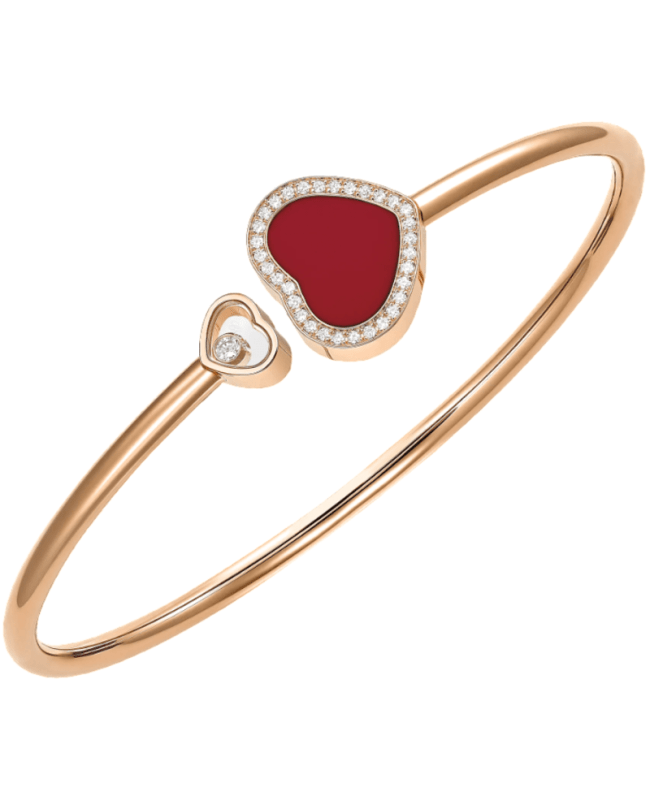 Chopard Happy Hearts 18K Rose Gold, Diamond and Red Stone Size M Women's Bracelet 85A074-5803 85A074-5803