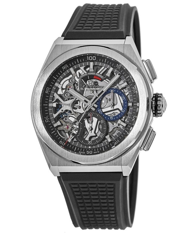 Zenith Defy El Primero 21 Openworked Chronograph Dial Black Rubber Strap Men’s Watch