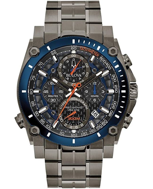 Bulova Precisionist Black-Blue Chronograph Dial Grey Steel Men's Watch 98B343 98B343