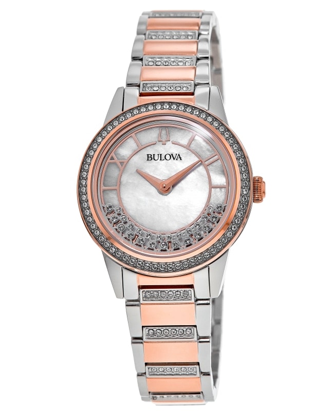 Bulova Crystal Mother of Pearl Dial Two-Toned Stainless Steel Women's ...