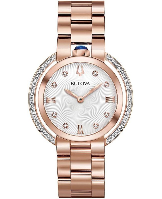 Bulova Rubaiyat Silver Diamond Dial Rose Gold Tone Stainless Steel Women’s Watch