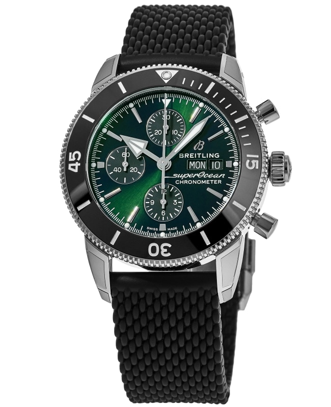 Breitling Superocean Heritage Chronograph 44 Automatic Green Dial Rubber Strap Men's Watch A13313121L1S1