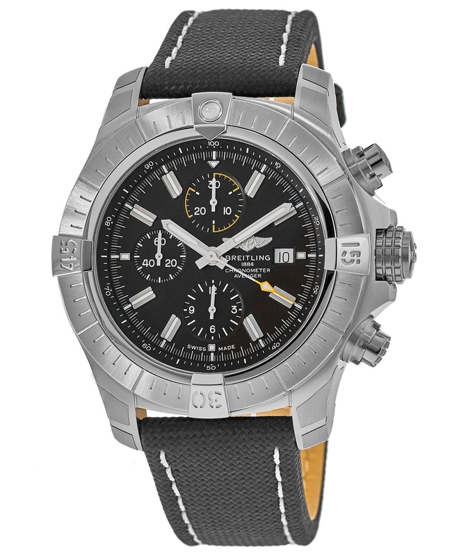 Breitling Avenger Chronograph 45 Black Dial Leather Strap Men's Watch A13317101B1X1