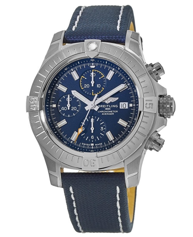 Breitling Avenger Chronograph 45 Automatic Blue Dial Leather Strap Men's Watch A13317101C1X1