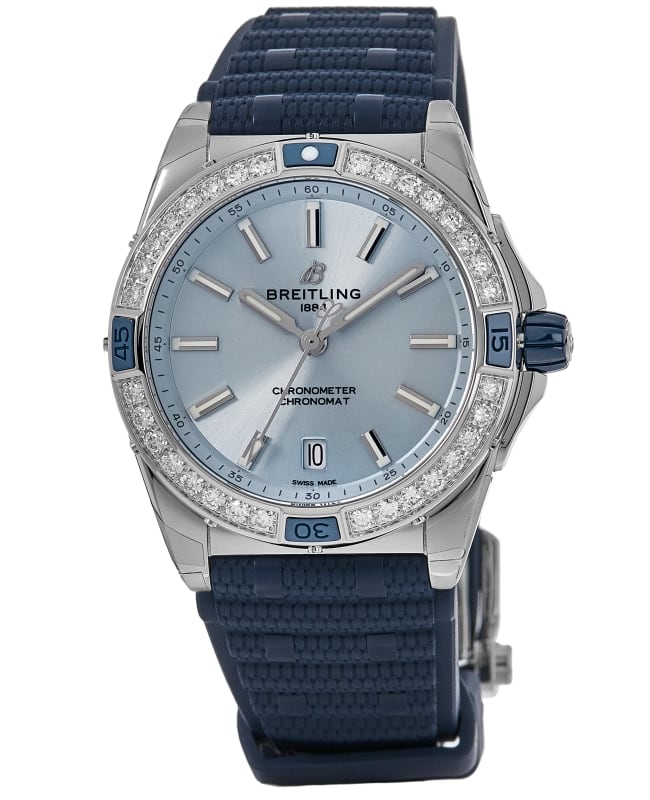 Breitling Super Chronomat Automatic 38 Light Blue Dial Diamond Rubber Strap  Women's Watch A17356531C1S1