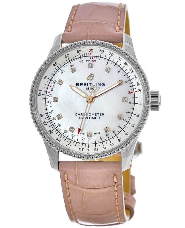 Breitling Navitimer Automatic 35 Mother of Pearl Diamond Dial Leather Strap Womens Watch A17395211A1P4 A17395211A1P4 Breitling Navitimer Automatic 35 Mother of Pearl Diamond Dial Leather Strap Womens Watch A17395211A1P4 A17395211A1P4
