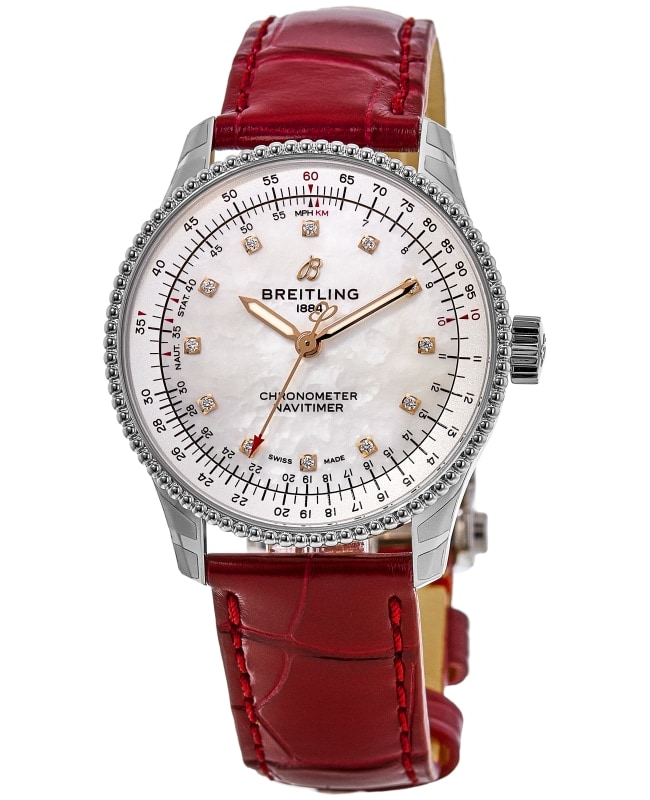 Breitling Navitimer Automatic 35 Mother of Pearl Diamond Dial Leather Strap Womens Watch A17395211A1P6 A17395211A1P6 Breitling Navitimer Automatic 35 Mother of Pearl Diamond Dial Leather Strap Womens Watch A17395211A1P6 A17395211A1P6