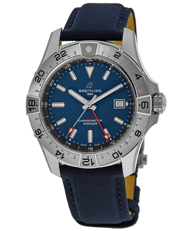 Breitling Avenger Automatic GMT 44 Blue Dial Leather Strap Men's Watch A32320101C1X1
