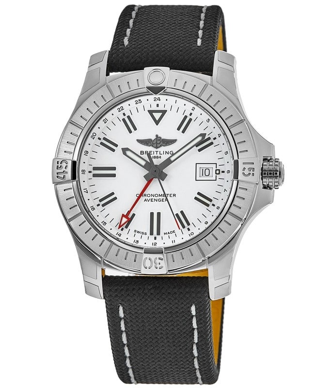Breitling Avenger Automatic GMT 43 White Dial Leather Strap Mens Watch A32397101A1X1 A32397101A1X1