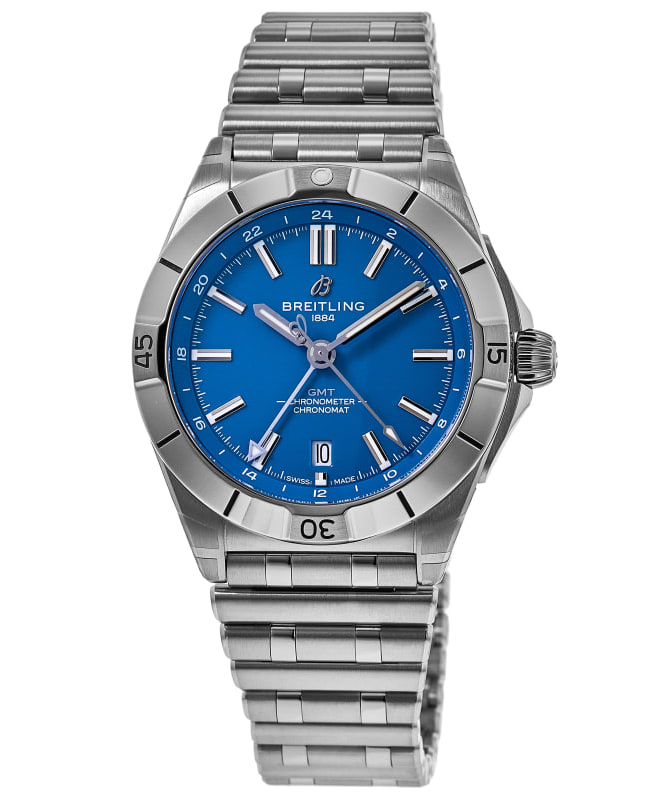 Breitling Chronomat Automatic GMT 40 NFL Detroit Lions Special Edition Blue Dial Stainless Steel Men's Watch A32398B31C1A1