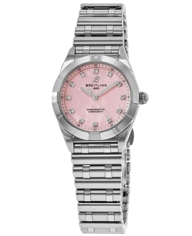 Breitling Chronomat 28 Pink Mother of Pearl Diamond Dial Steel Women's Watch A72310101K1A1