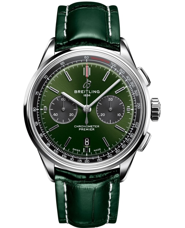 Breitling Premier B01 Chronograph 42 Green Dial Leather Strap Men's Watch AB0118221L1P2