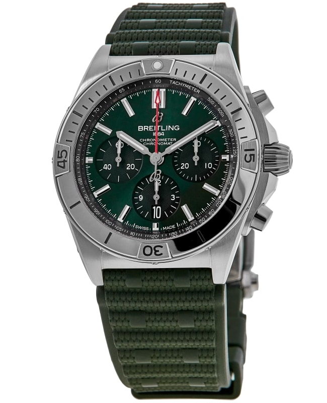 Breitling Chronomat B01 42 Chronograph Green Dial Rubber Strap Men's Watch AB0134101L2S1