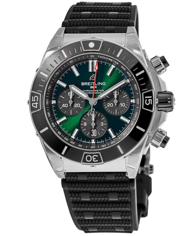 Breitling Super Chronomat B01 44 Automatic Chronograph Green Dial Rubber Strap Men's Watch AB0136251L1S1