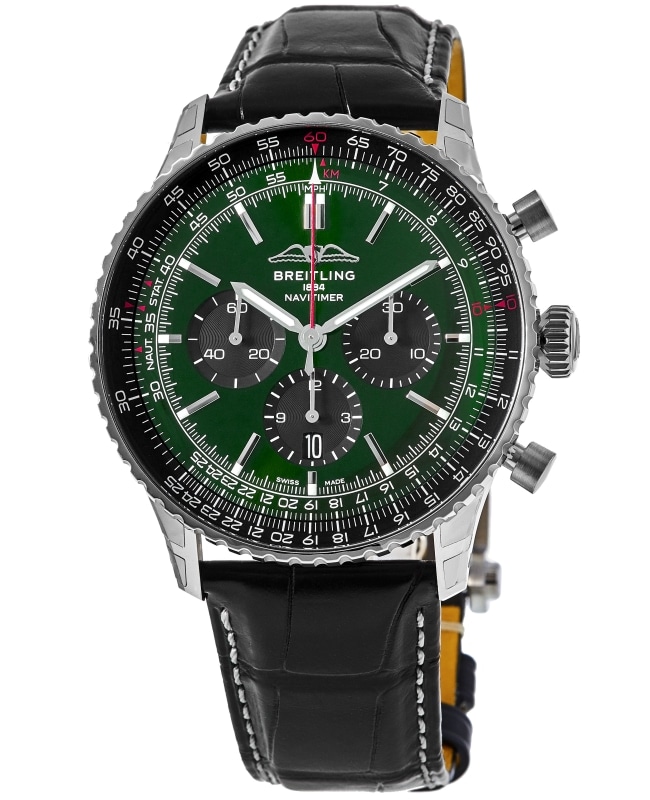 Breitling Navitimer B01 Chronograph 46 Automatic Green Dial Leather Strap Mens Watch AB0137241L1P1 AB0137241L1P1