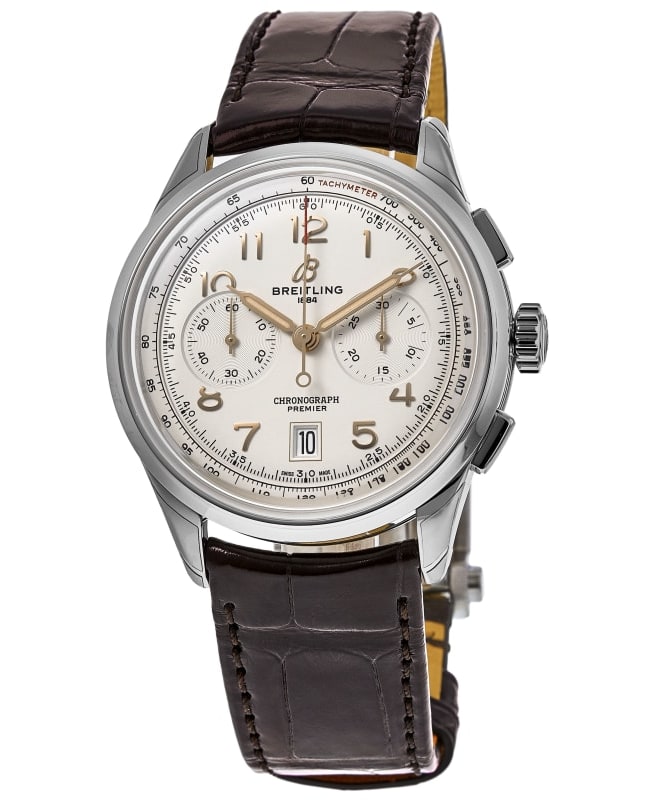 Breitling Premier B01 Chronograph 42 Automatic Cream Dial Brown Leather Strap Men's Watch AB0145211G1P1