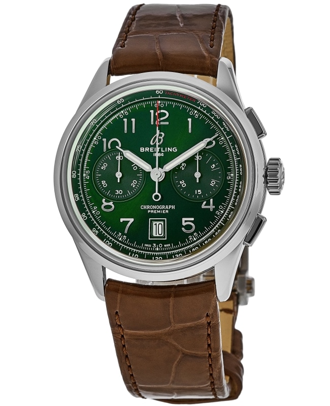 Breitling Premier B01 Chronograph 42 Green Dial Leather Strap Men's Watch AB0145371L1P1