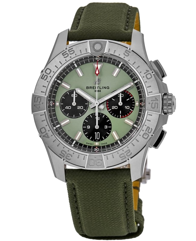 Breitling Avenger B01 Chronograph 44 Automatic Green Dial Leather Strap Men's Watch AB0147101L1X1