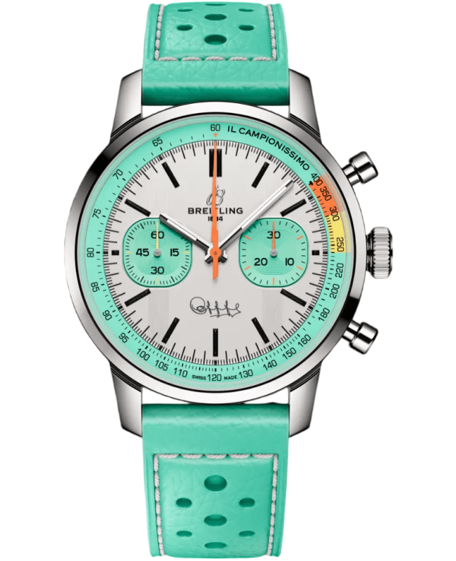 Breitling Top Time B01 Fausto Coppi Limited Edition Chronograph White Dial Leather Strap Men's Watch AB01768A1A1X1