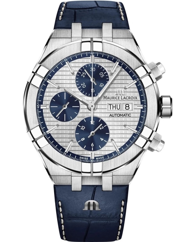 Maurice Lacroix Aikon Automatic Silver Chronograph Dial Leather Strap Men's Watch AI6038-SS001-131-1