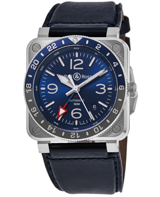 Bell Ross BR 03-93 GMT Blue Dial Leather Strap Mens Watch BR0393-BLU-STSCA BR0393-BLU-STSCA 3600$