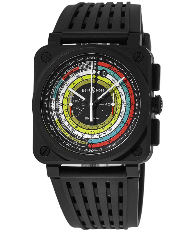 Bell & Ross BR 03-94 Chronograph Multimeter Limited Edition 42 Black Dial Rubber Strap Men's Watch BR03-94-SW-CE/SRB