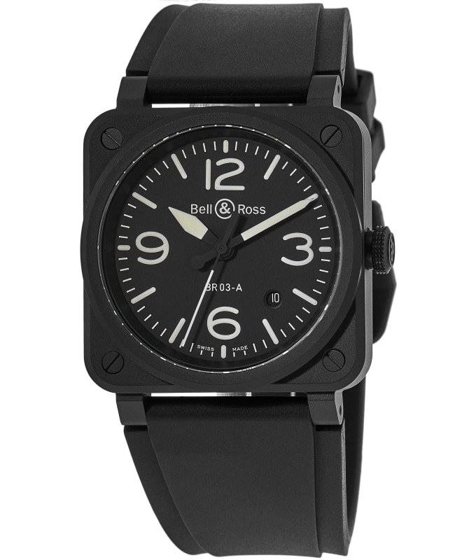Bell Ross BR 03 Automatic Black Dial Rubber Strap Mens Watch BR03A-BL-CESRB BR03A-BL-CESRB 3401$