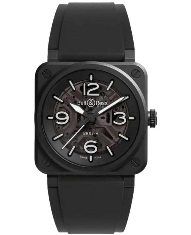 Bell & Ross BR 03 Automatic 41MM Skeleton Black Dial Rubber Strap Men's Watch BR03A-BL-SKCE/SRB
