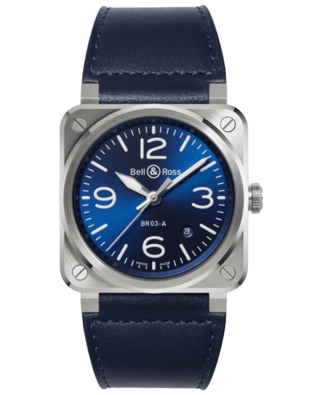 Bell & Ross BR 03 Automatic Blue Dial Leather Strap Men's Watch BR03A-BLU-ST/SCA BR03A-BLU-ST/SCA