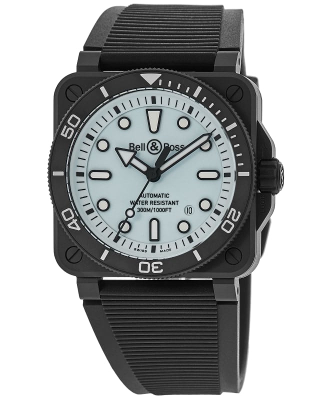 Bell & Ross BR 03 Automatic Diver Full Lum Blue Dial Ceramic Rubber Strap Men's Watch BR03A-D-LM-CE/SRB BR03A-D-LM-CE/SRB