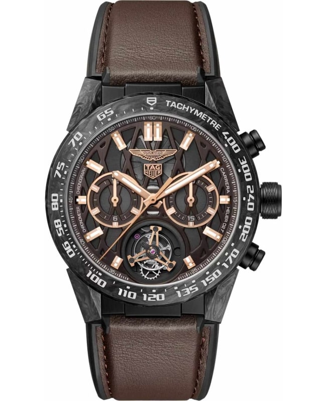 Tag Heuer Carrera Limited Edition X Aston Martin Limited Edition Chronograph Brown Dial Rubber & Leather Strap Men's Watch CAR5A8E.FT6181
