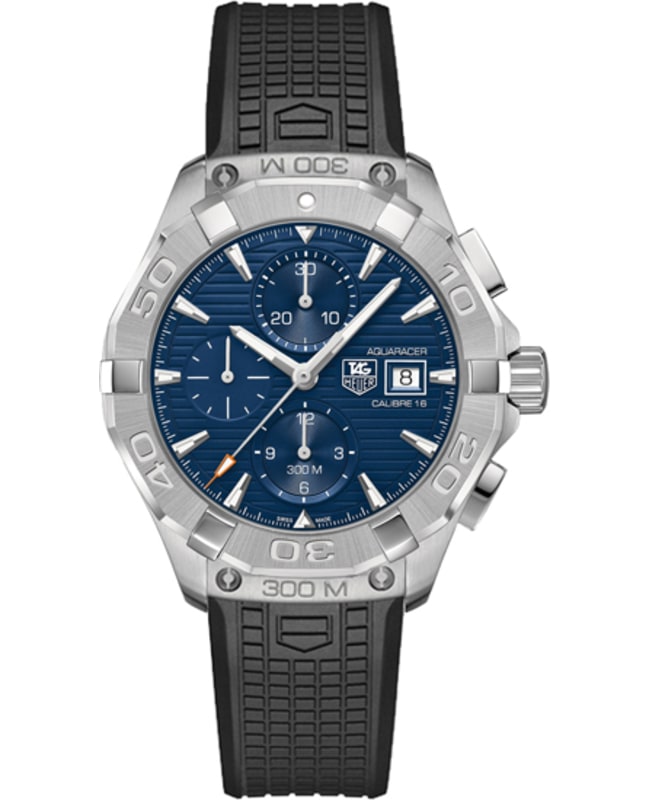 洋書 chronophagia Tag Heuer Aquaracer Chronograph Blue Dial Men's Watch