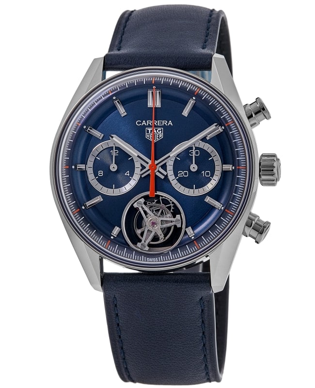 Tag Heuer Carrera Tourbillon Chronograph Automatic Blue Dial Leather Strap Men's Watch CBS5010.FC6543