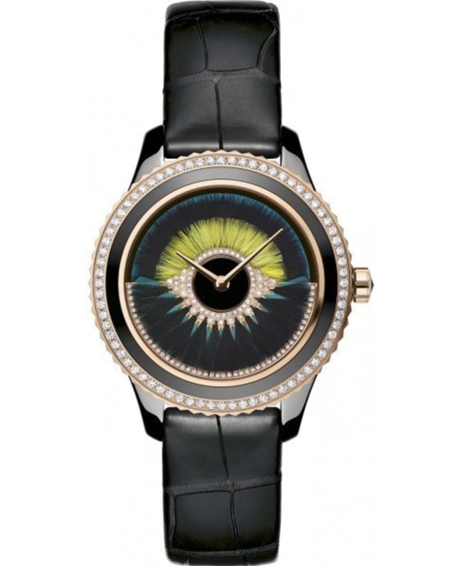 Dior Grand Ball Limited Edition Peacock Dial Black Leather Strap Women's Watch CD124BH4A004