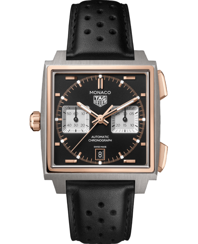Tag Heuer Monaco Chronograph Black Dial Leather Strap Men's Watch CDW2150.FC8360