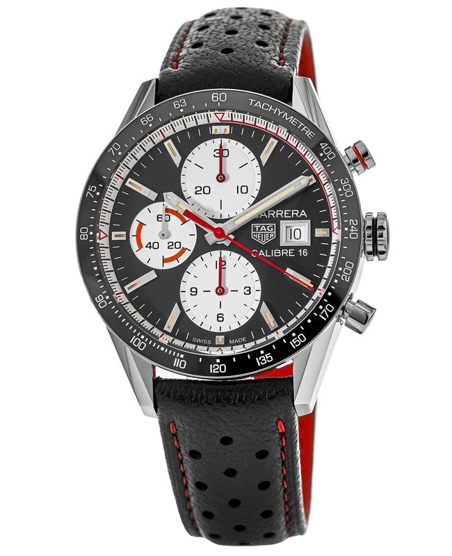 Tag Heuer Carrera Chronograph Automatic Black Dial Leather Strap Men's Watch CV201AP.FC6429