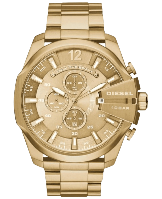 Diesel Mega Chief Quartz Chronograph Yellow Gold Tone Dial Gold Tone Steel Men's Watch DZ4360
