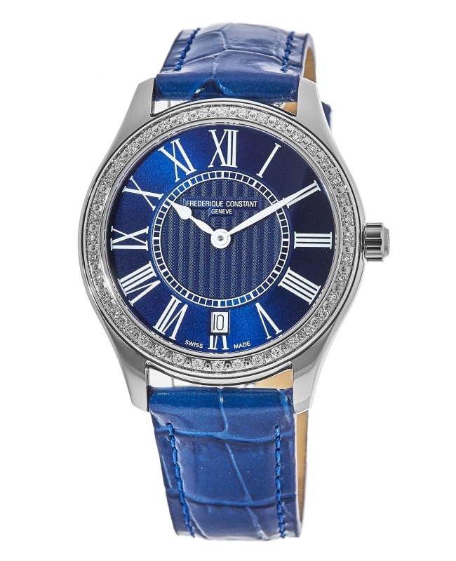 Frederique Constant Diamond Blue Dial Leather Strap Women’s Watch FC-220MN3BD6 FC-220MN3BD6