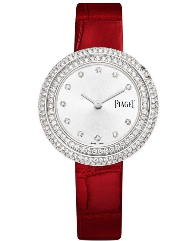 Piaget Possession Silver Diamond Dial Burgundy Leather Strap Women’s Watch