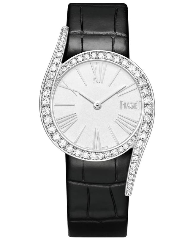 Piaget Limelight Gala Silver Dial Diamond White Gold Leather Strap Women's Watch G0A45360