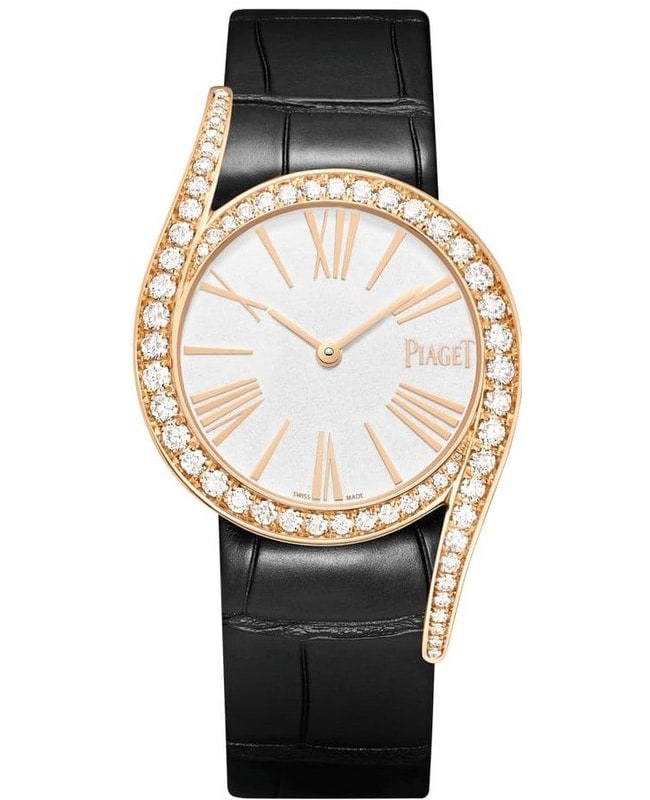 Piaget Limelight Gala Silver Dial Diamond Rose Gold Leather Strap Women's Watch G0A45361
