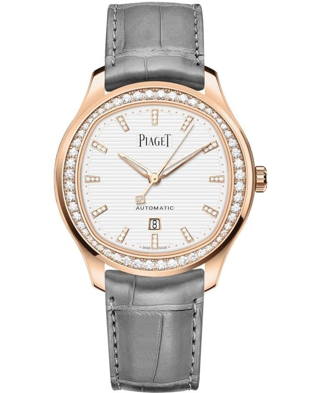 Piaget Polo Date White Dial Diamond Rose Gold Leather Strap Men’s Watch G0A46023 G0A46023