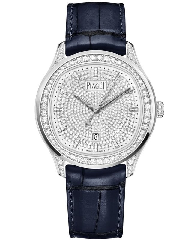 Piaget Polo Date Automatic Diamond Dial 18K White Gold Leather Strap Women's Watch G0A46024 G0A46024