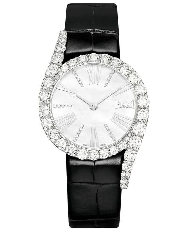 Piaget Limelight Gala Precious Mother of Pearl Dial Diamond Bezel Black Leather Strap Women's Watch G0A46180