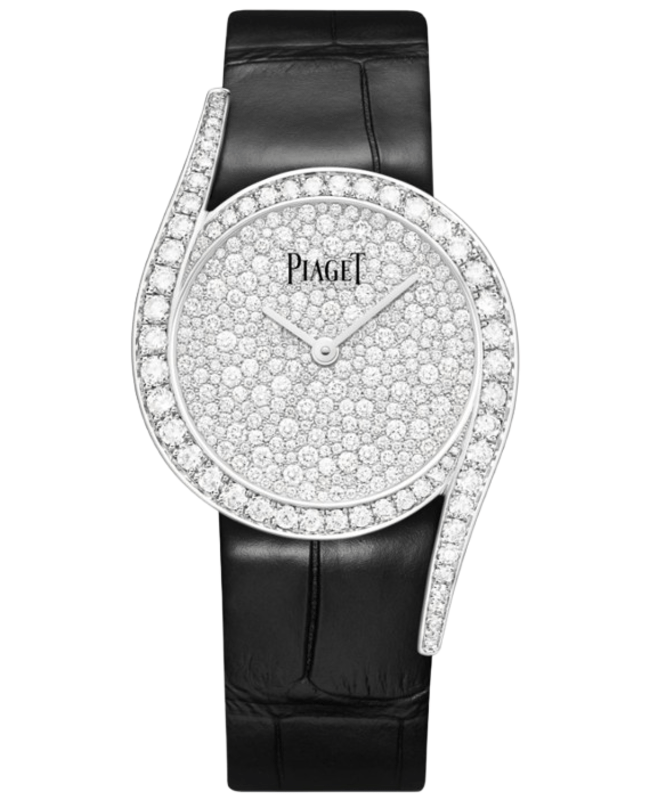 Piaget Limelight Gala Automatic Diamond Dial 18K White Gold Black Leather Strap Womens Watch G0A48362 G0A48362