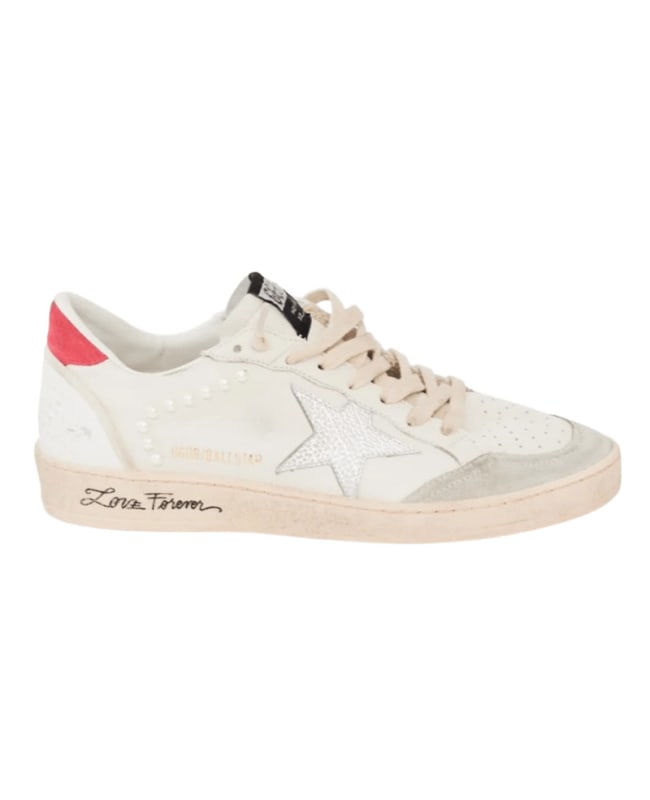 Golden Goose Ball Star Silver Leather Star and Pink Suede Heel Tab Women's Sneakers GWF00117.F004717.82343-37 - Size 37 GWF00117.F004717.82343
