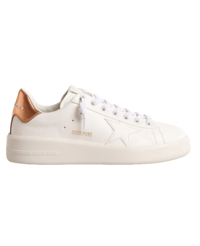 Golden Goose Purestar Bio-Based White Star and Bronze Metallic Heel Tab Women's Sneakers GWF00197.F004699.11508-40 - Size 40 GWF00197.F004699.11508