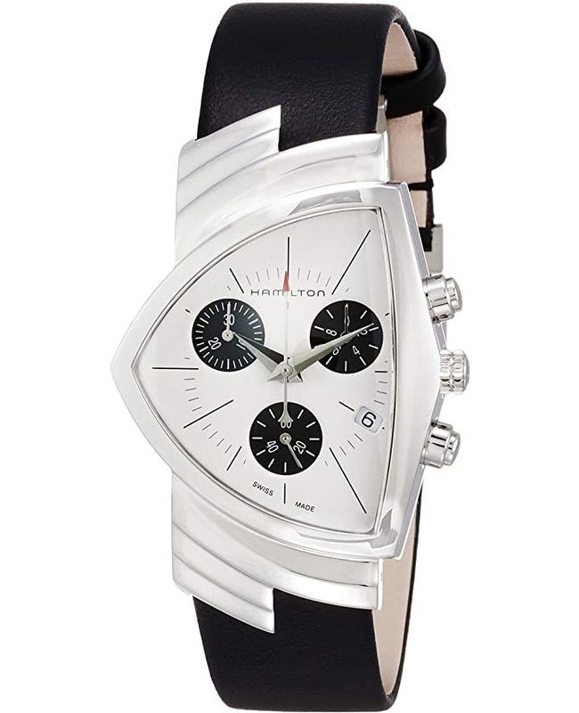 Hamilton Ventura Chrono Quartz White Dial Black Leather Strap Men’s Watch