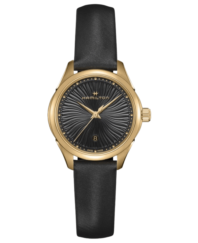 Hamilton Jazzmaster Lady Quartz Black Dial Yellow Gold PVD Steel Satin Strap Women's Watch H32201430